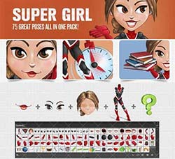 AI符号库－超级女孩卡通形象(可自由组合)：Super Girl Cartoon Character